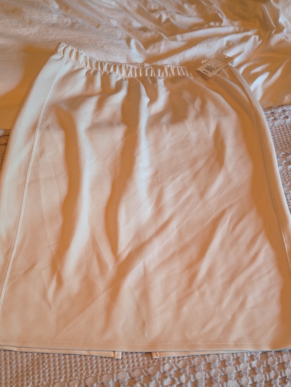 Cream Elastic-Waist A-Line Skirt Lg